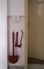 fire tools by hotel room door